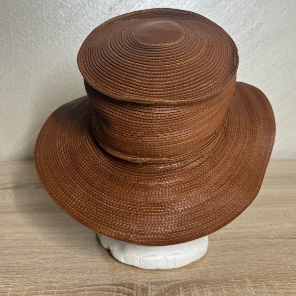 Patricia Underwood Mew York Brown Leather Vintage Fedora Corded Women Hat S/M main image 4